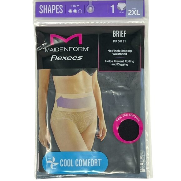 Maidenform Flexees Cool Comfort Brief Panties Shapewear, Black, 2XL - Picture 1 of 3